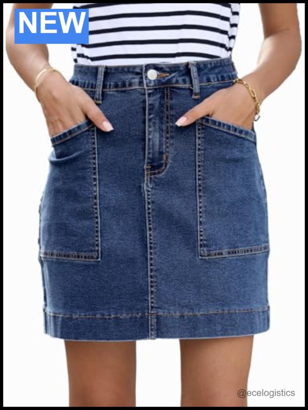 High Waisted Denim Skirt with Pockets Straight Mini Jean Skirt